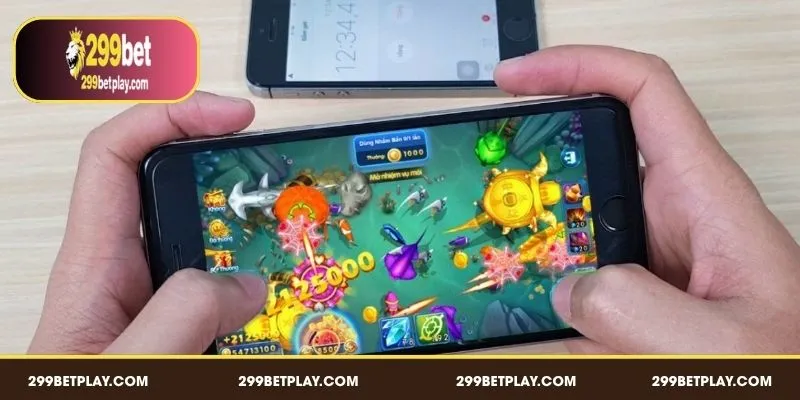 A player using a smartphone to play Fishing with smooth touch controls
