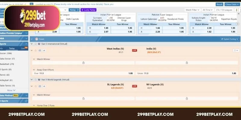A professional dashboard displaying real-time team form and 299BET Cricket Predictions data