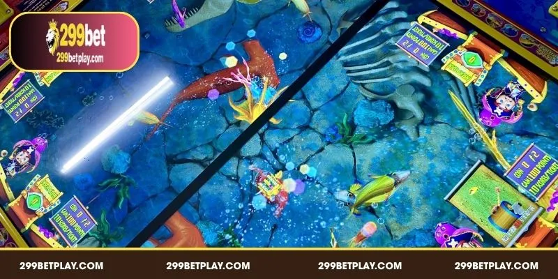 A vibrant underwater interface of 299BET Fishing showing different cannons and sea creatures